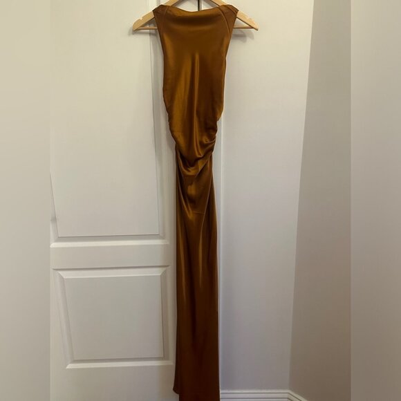 NEW Reformation Anaiis Silk Maxi Long Dress in Copper Brown | size 2 - Picture 6 of 11